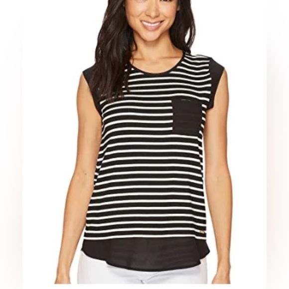 Black and White Striped Sleeveless Top - Picture 1 of 2